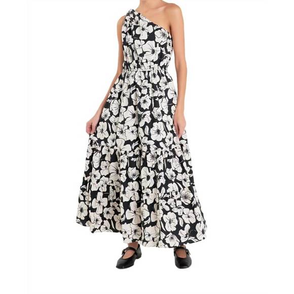 NEW ENGLISH FACTORY one shoulder floral dress in black - Picture 1 of 2